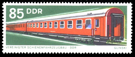 85 Pf Briefmarke: Vereinigter Schienenfahrzeugbau, Personenwagen