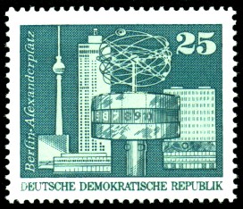 25 Pf Briefmarke: Sozialistischer Aufbau in der DDR, Alexanderplatz Bln