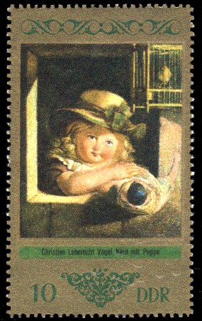 10 Pf Briefmarke: Dresdner Gemäldegalerie Alte Meister, Kind mit Puppe 10 Pf Briefmarke: Dresdner Gemäldegalerie Alte Meister, Kind mit Puppe