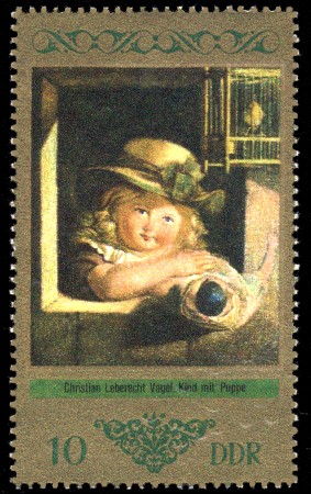 10 Pf Briefmarke: Dresdner Gemäldegalerie Alte Meister, Kind mit Puppe