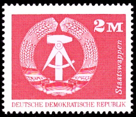 2 M Briefmarke: Sozialistischer Aufbau in der DDR, Staatswappen