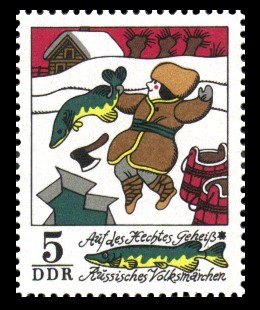 5 Pf Briefmarke: Wintermärchen - Auf des Hechtes Geheiß 5 Pf Briefmarke: Wintermärchen - Auf des Hechtes Geheiß