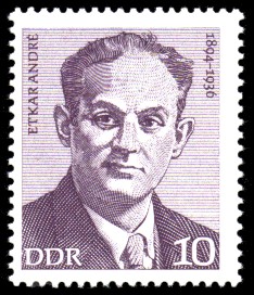 10 Pf Briefmarke: Verdienstvolle Persönlichkeiten der Arbeiterbewegung, Etkar Andre 10 Pf Briefmarke: Verdienstvolle Persönlichkeiten der Arbeiterbewegung, Etkar Andre