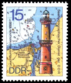 15 Pf Briefmarke: Leuchttürme der DDR, Leuchtturm Warnemünde