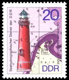 20 Pf Briefmarke: Leuchttürme der DDR, Leuchtturm Darßer Ort 20 Pf Briefmarke: Leuchttürme der DDR, Leuchtturm Darßer Ort
