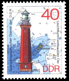 40 Pf Briefmarke: Leuchttürme der DDR, Leuchtturm Greifswalder Oie 40 Pf Briefmarke: Leuchttürme der DDR, Leuchtturm Greifswalder Oie