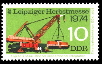 10 Pf Briefmarke: Leipziger Herbstmesse 1974, Eisenbahndrehkran EDK 2000 10 Pf Briefmarke: Leipziger Herbstmesse 1974, Eisenbahndrehkran EDK 2000