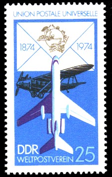 25 Pf Briefmarke: 100 Jahre Weltpostverein