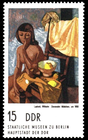 15 Pf Briefmarke: Gemälde aus Berliner Museen, Sinnendes Mädchen 15 Pf Briefmarke: Gemälde aus Berliner Museen, Sinnendes Mädchen