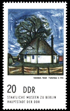 20 Pf Briefmarke: Gemälde aus Berliner Museen, Fischerhaus in Vitte 20 Pf Briefmarke: Gemälde aus Berliner Museen, Fischerhaus in Vitte