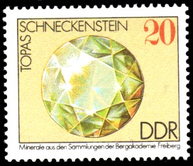 20 Pf Briefmarke: Topas, Minerale aus den Sammlungen der Bergakademie Freiberg 20 Pf Briefmarke: Topas, Minerale aus den Sammlungen der Bergakademie Freiberg