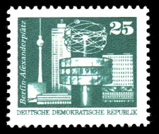 25 Pf Briefmarke: Sozialistischer Aufbau in der DDR, Alexanderplatz Bln