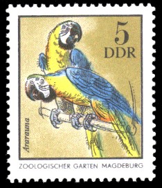5 Pf Briefmarke: Papagei, Tiere aus den Tierparks und zoologischen Gärten der DDR