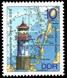 10 Pf Briefmarke: Leuchttürme der DDR, Leuchtfeuer Gellen 10 Pf Briefmarke: Leuchttürme der DDR, Leuchtfeuer Gellen