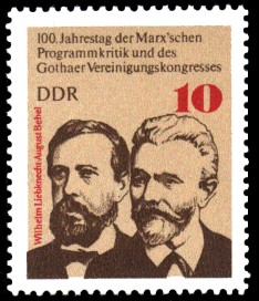 10 Pf Briefmarke: 100. Jahrestag der Marx’schen Programmkritik und des Gothaer Vereinigungskongresses, W.Liebknecht, A.Bebel 10 Pf Briefmarke: 100. Jahrestag der Marx’schen Programmkritik und des Gothaer Vereinigungskongresses, W.Liebknecht, A.Bebel
