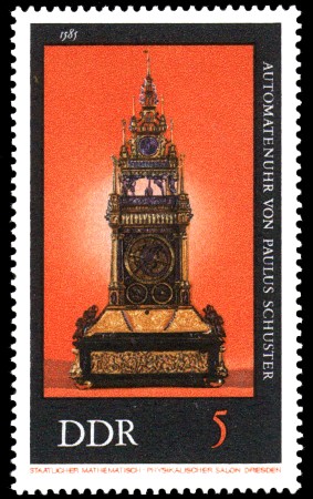 5 Pf Briefmarke: Alte Uhren, Automatenuhr
