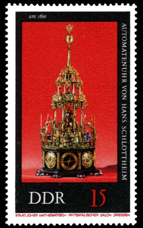 15 Pf Briefmarke: Alte Uhren, Automatenuhr