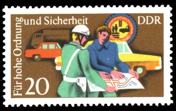 20 Pf Briefmarke: Für hohe Ordnung und Sicherheit im Straßenverkehr, Polizist 20 Pf Briefmarke: Für hohe Ordnung und Sicherheit im Straßenverkehr, Polizist