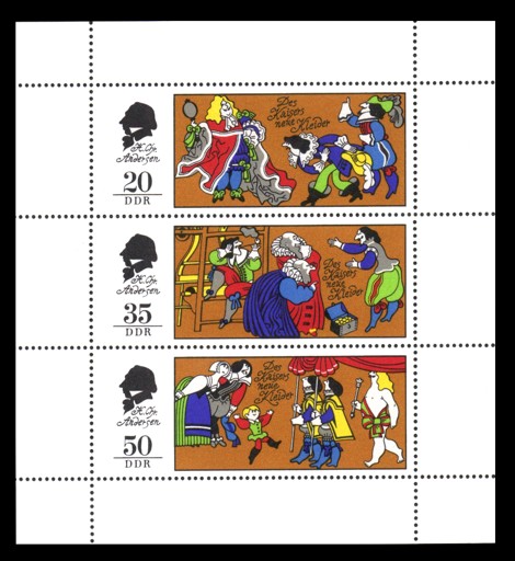 Briefmarke: Kleinbogen - Märchen - Des Kaisers neue Kleider Briefmarke: Kleinbogen - Märchen - Des Kaisers neue Kleider