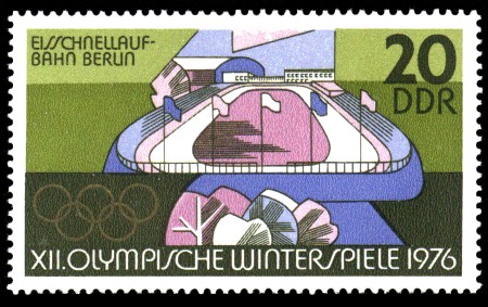 20 Pf Briefmarke: XII. Olympische Winterspiele, Eisschnellaufbahn 20 Pf Briefmarke: XII. Olympische Winterspiele, Eisschnellaufbahn