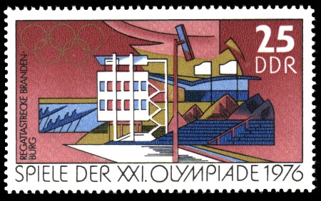 25 Pf Briefmarke: Spiele der XXI.Olympiade 1976, Regattastrecke Brandenburg 25 Pf Briefmarke: Spiele der XXI.Olympiade 1976, Regattastrecke Brandenburg