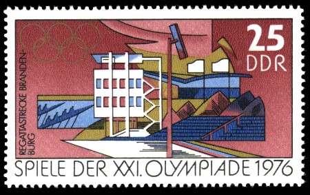 25 Pf Briefmarke: Spiele der XXI.Olympiade 1976, Regattastrecke Brandenburg