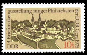 10 + 5 Pf Briefmarke: Tag der Philatelisten, Gera um 1652