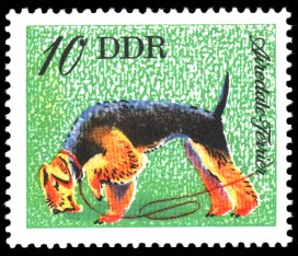 10 Pf Briefmarke: Hunde, Hunderassen, Airedale Terrier 10 Pf Briefmarke: Hunde, Hunderassen, Airedale Terrier