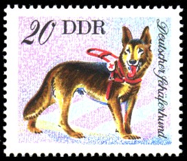 20 Pf Briefmarke: Hunde, Hunderassen, Deutscher Schäferhund 20 Pf Briefmarke: Hunde, Hunderassen, Deutscher Schäferhund