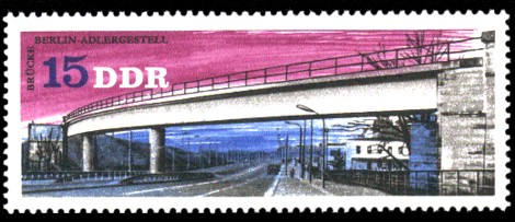 15 Pf Briefmarke: Brücken in der DDR, Brücke Berlin-Adlergestell 15 Pf Briefmarke: Brücken in der DDR, Brücke Berlin-Adlergestell