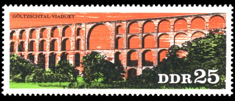 25 Pf Briefmarke: Brücken in der DDR, Göltzschtal-Viadukt