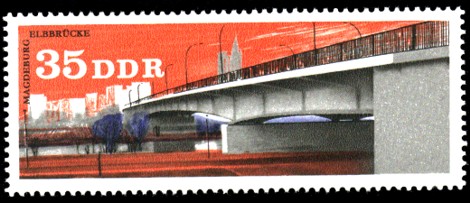 35 Pf Briefmarke: Brücken in der DDR, Elbbrücke Magdeburg 35 Pf Briefmarke: Brücken in der DDR, Elbbrücke Magdeburg
