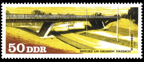 50 Pf Briefmarke: Brücken in der DDR, Grosser Dreesch Brücke 50 Pf Briefmarke: Brücken in der DDR, Grosser Dreesch Brücke