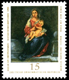 15 Pf Briefmarke: Staatl. Kunstsammlungen Dresden, Gemäldegalerie Alte Meister, Maria mit dem Kinde