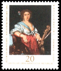 20 Pf Briefmarke: Staatl. Kunstsammlungen Dresden, Gemäldegalerie Alte Meister, Gambenspielerin
