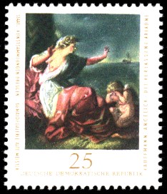 25 Pf Briefmarke: Staatl. Kunstsammlungen Dresden, Gemäldegalerie Alte Meister, verlassene Ariadne 25 Pf Briefmarke: Staatl. Kunstsammlungen Dresden, Gemäldegalerie Alte Meister, verlassene Ariadne