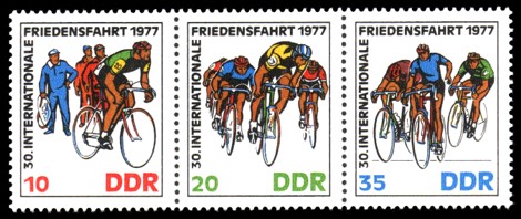  Briefmarke: Dreierstreifen - 30. Internationale Friedensfahrt 1977