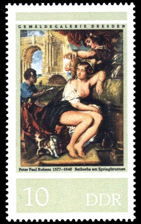 10 Pf Briefmarke: Gemäldegalerie Dresden, Rubens, Bathseba am Springbrunnen
