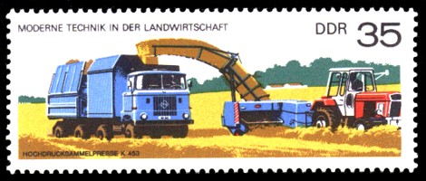 35 Pf Briefmarke: Moderne Technik in der Landwirtschaft, Hochdrucksammelpresse