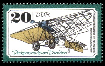 20 Pf Briefmarke: Verkehrsmuseum Dresden, Motorflugzeug