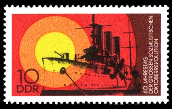10 Pf Briefmarke: 60. Jahrestag der Oktoberrevolution, Panzerkreuzer Aurora 10 Pf Briefmarke: 60. Jahrestag der Oktoberrevolution, Panzerkreuzer Aurora
