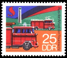 25 Pf Briefmarke: Aus der Arbeit der Feuerwehr, Feuerwehrfahrzeuge