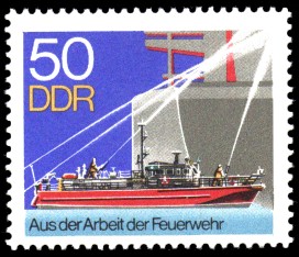 50 Pf Briefmarke: Aus der Arbeit der Feuerwehr, Löschboot