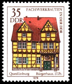 35 Pf Briefmarke: Fachwerkbauten in der DDR, Bürgerhaus Quedlinburg 35 Pf Briefmarke: Fachwerkbauten in der DDR, Bürgerhaus Quedlinburg