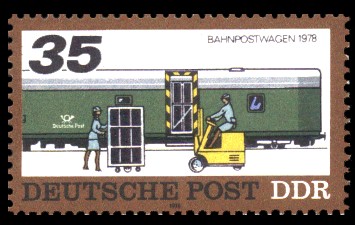 35 Pf Briefmarke: Posttransport früher und heute, Bahnpostwagen 1978