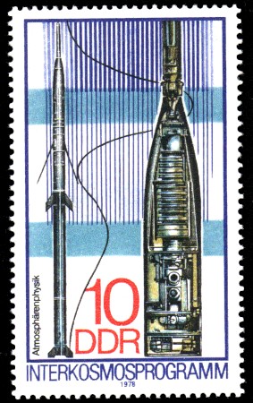 10 Pf Briefmarke: Interkosmosprogramm, Atmosphärenphysik
