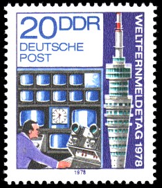 20 Pf Briefmarke: Weltfernmeldetag 1978, Fernsehturm Dresden