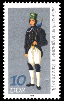 10 Pf Briefmarke: Paradetrachten, Sächsischer Bergmann