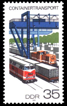 35 Pf Briefmarke: Containertransport, Transport per Schiene