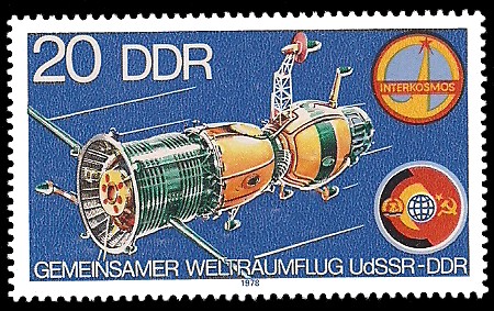 20 Pf Briefmarke: Interkosmos, Gemeinsamer Weltraumflug UdSSR-DDR 20 Pf Briefmarke: Interkosmos, Gemeinsamer Weltraumflug UdSSR-DDR